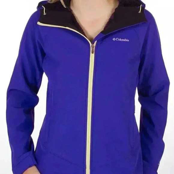 Columbia Phurtech baby blue and yellow long sleeve hood  soft shell jacket S - Picture 1 of 5